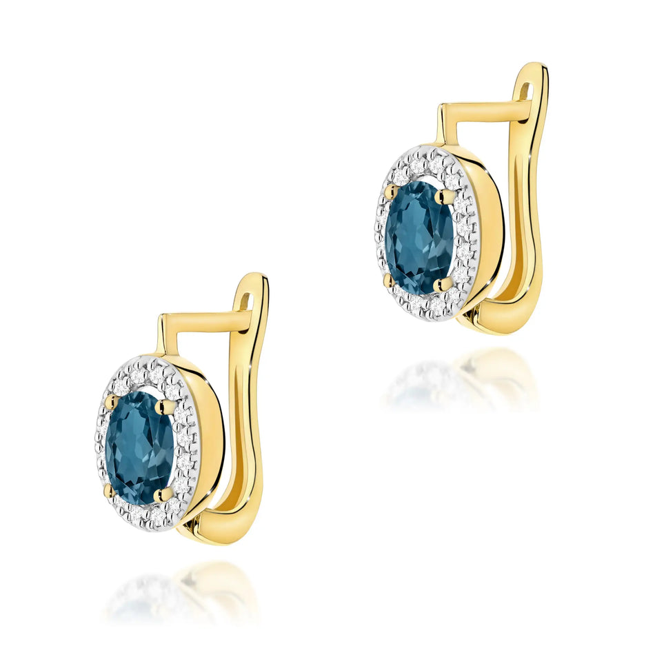 Goldohrringe mit 0,50 ct London Blue Topasen und 0,16 ct Diamanten