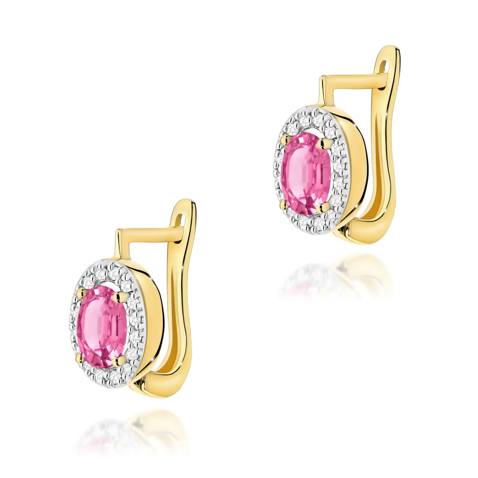 Goldohrringe mit 0,50 ct pinken Topasen und 0,16 ct Diamanten
