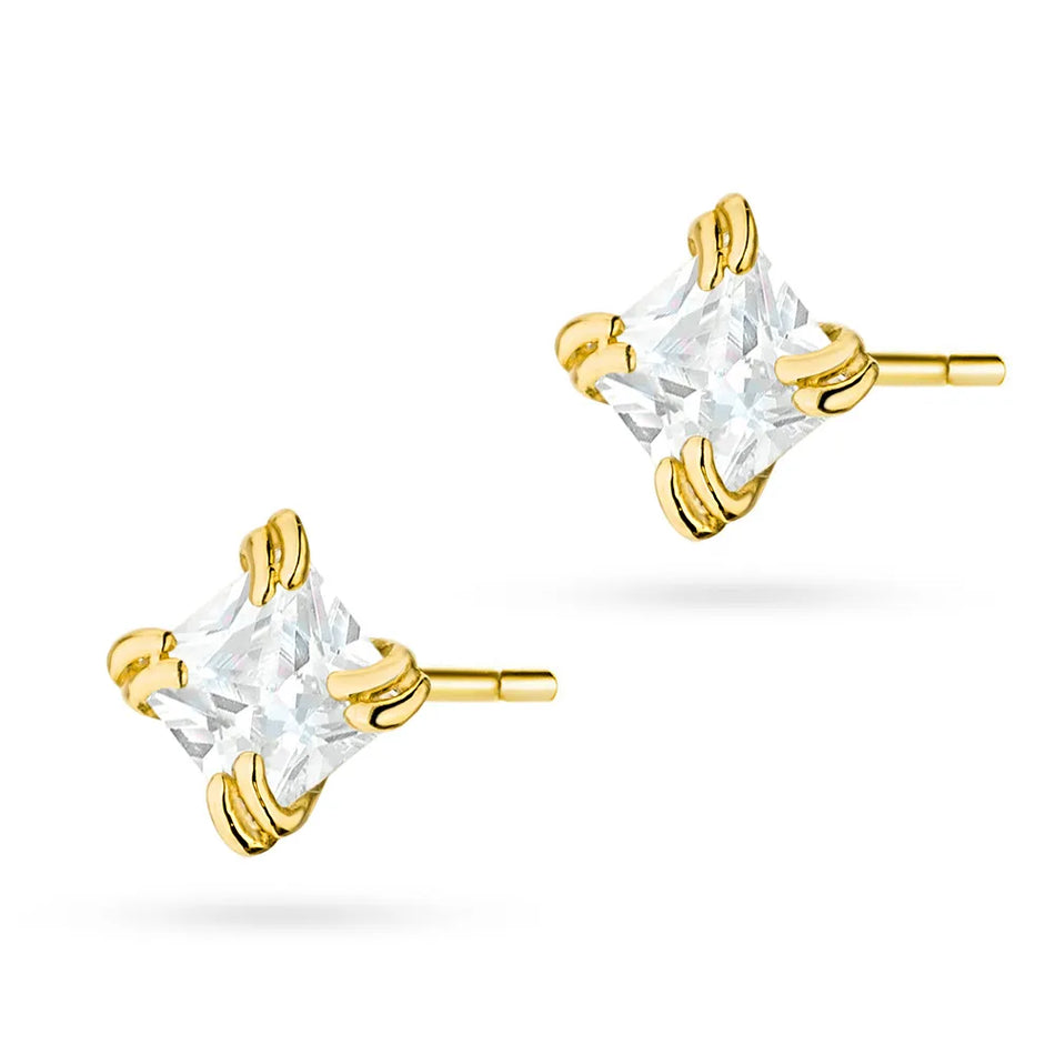 Gold Stud Earrings with Zirconia