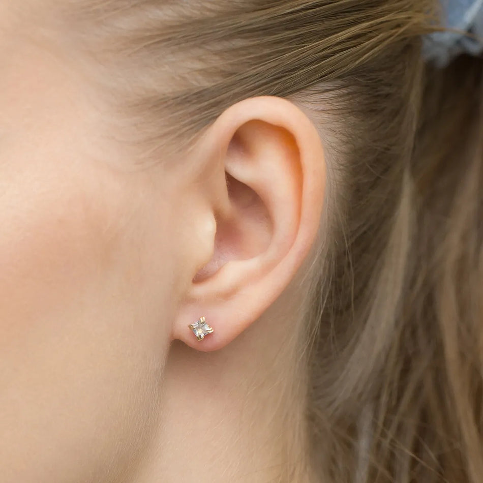 Gold Stud Earrings with Zirconia