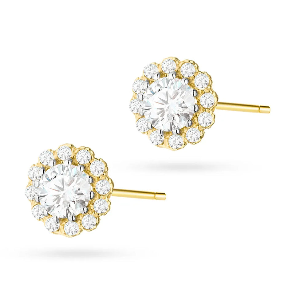 Gold Stud Earrings with Zirconia