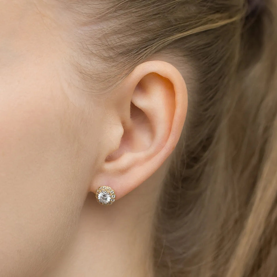 Gold Stud Earrings with Zirconia