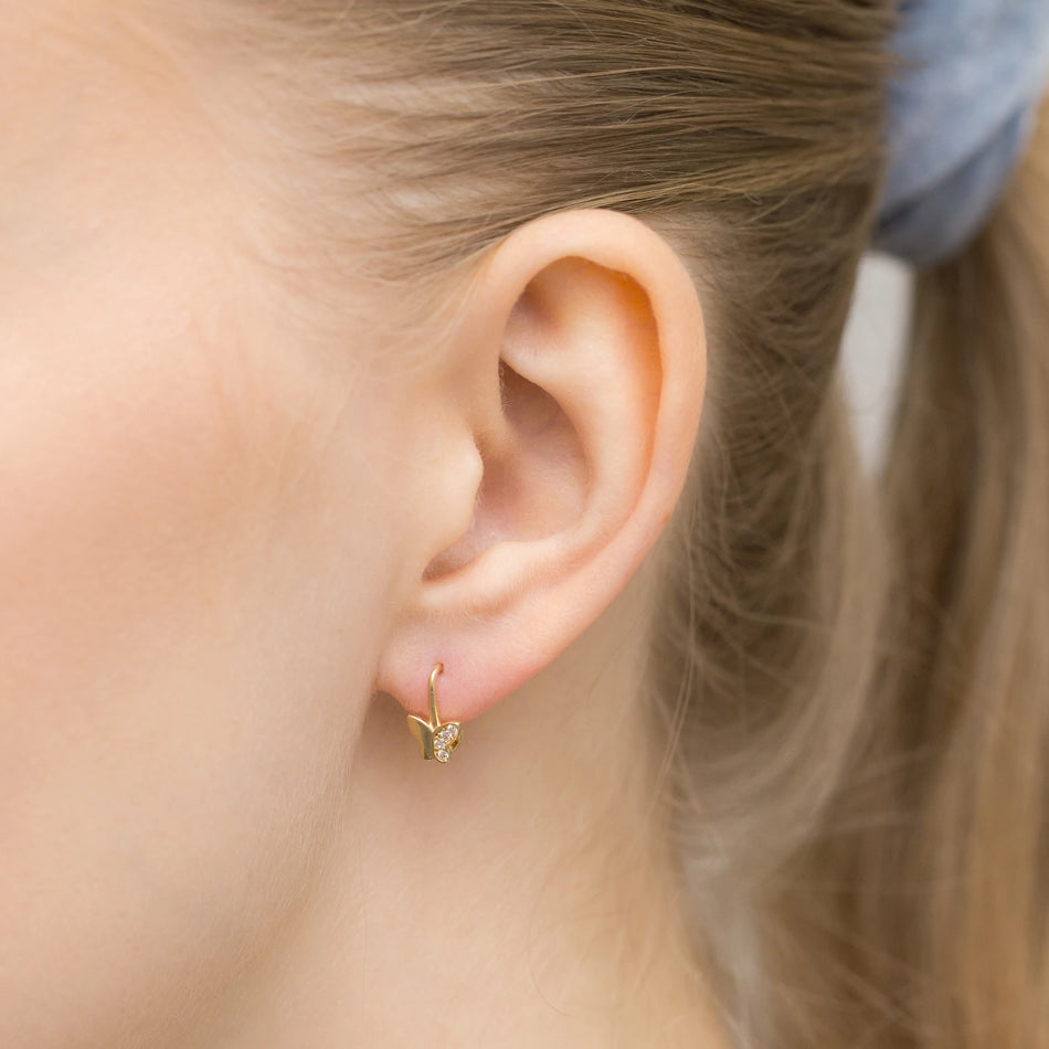 Kinder Gold Englisch Verschluss Ohrringe mit Zirkonia Schmetterling