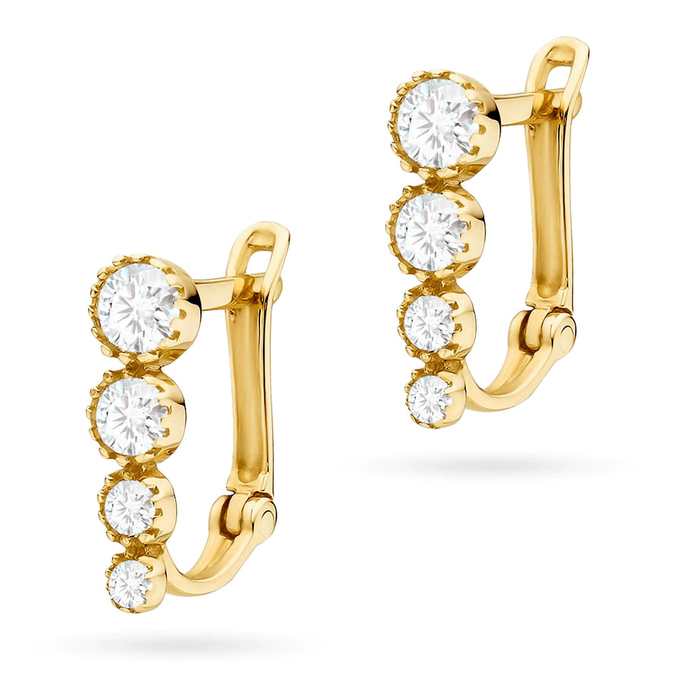 Gold English Clasp Earrings with Zirconia