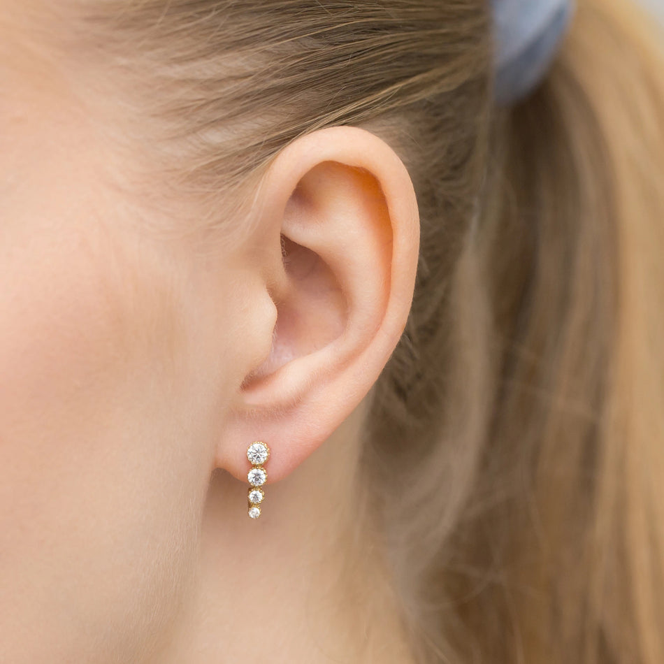 Gold English Clasp Earrings with Zirconia