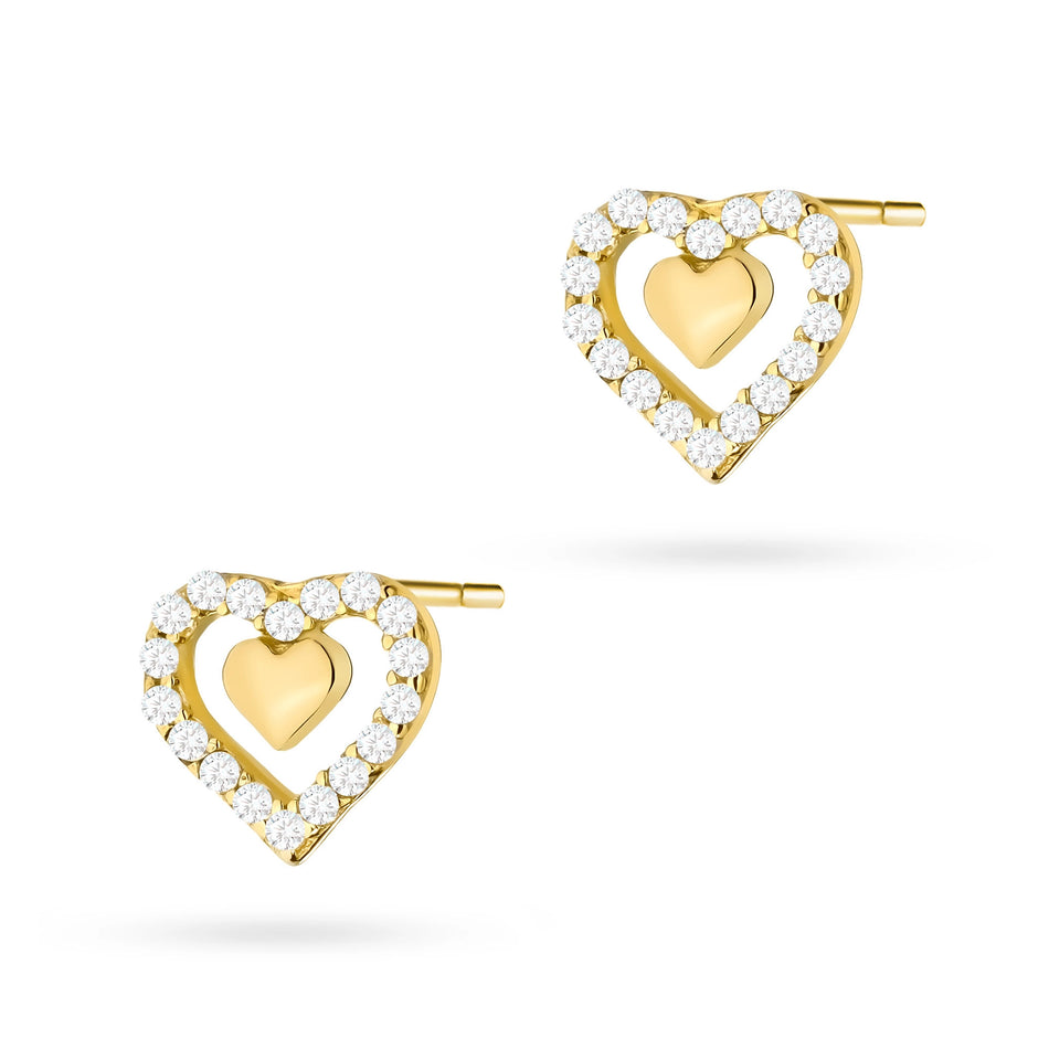 Gold Stud Earrings with Zirconia