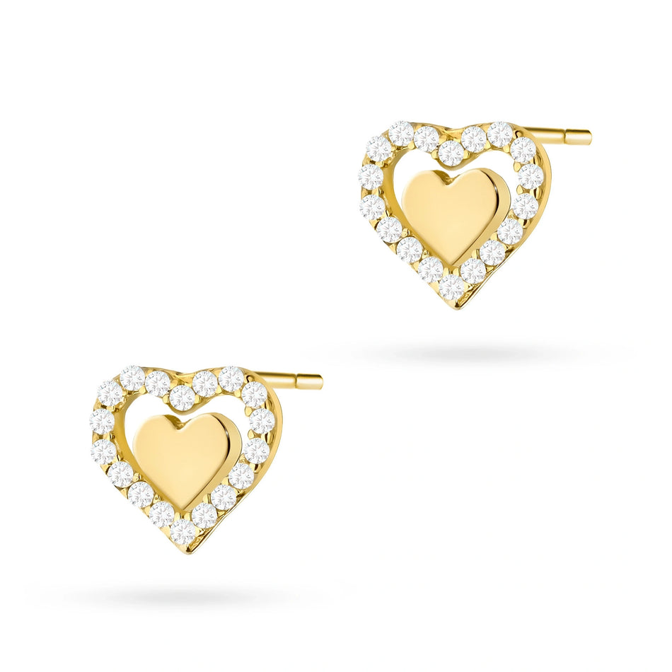 Gold Stud Earrings with Zirconia