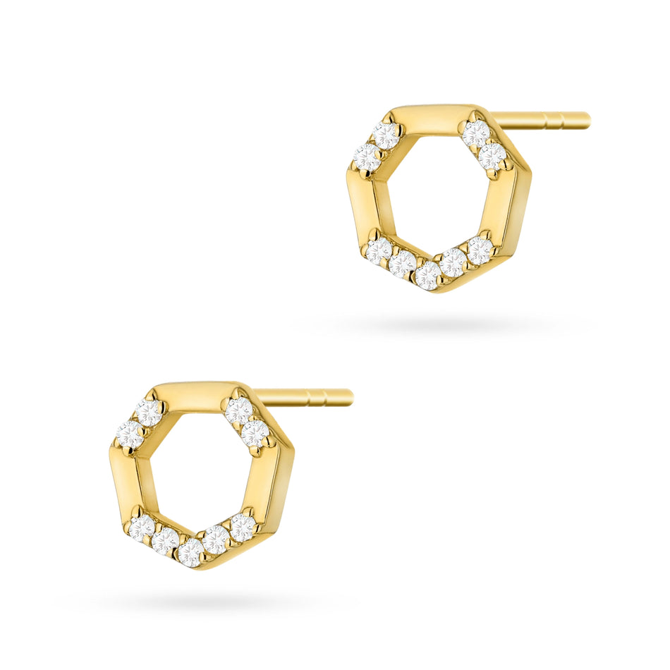 Gold Stud Earrings with Zirconia Geometric