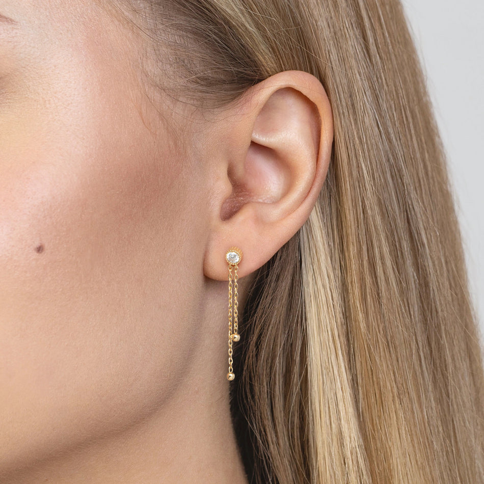 Gold Stud Earrings with Zirconia Beads