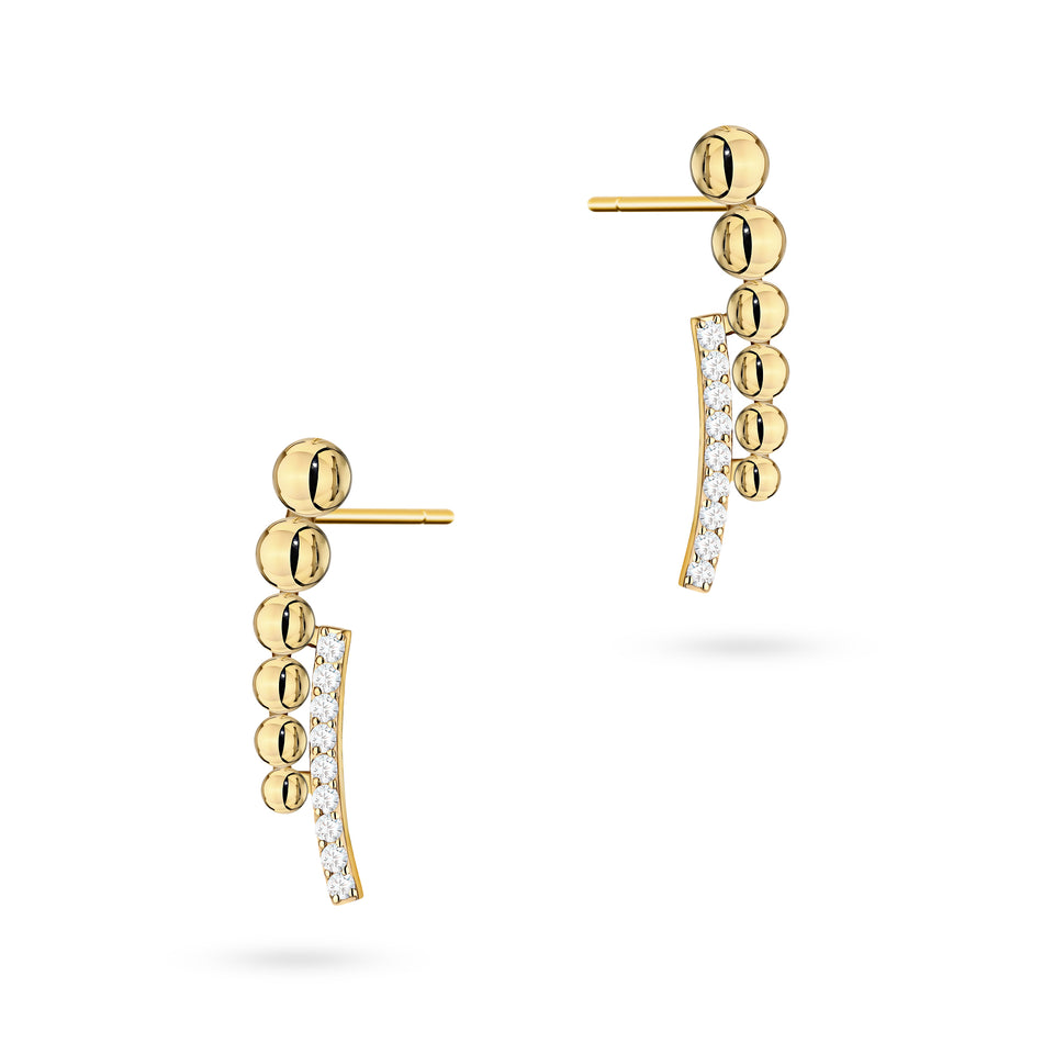Gold Stud Earrings with Zirconia Beads