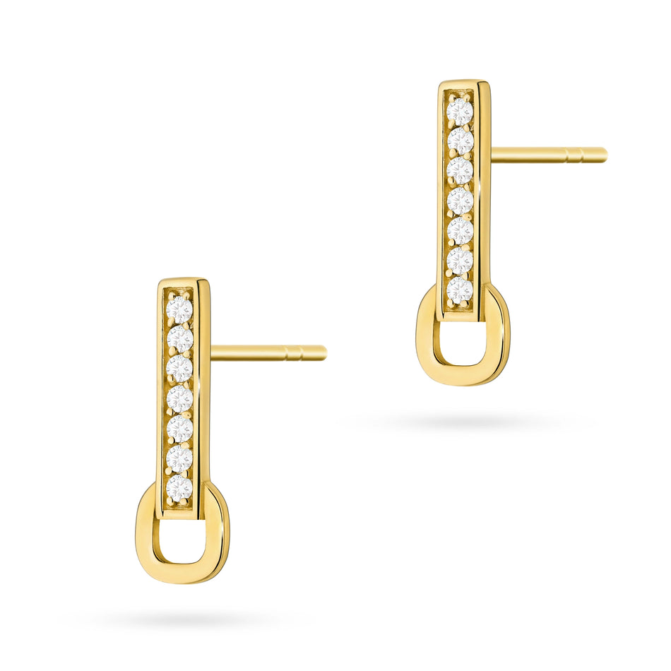 Gold Stud Earrings with Zirconia