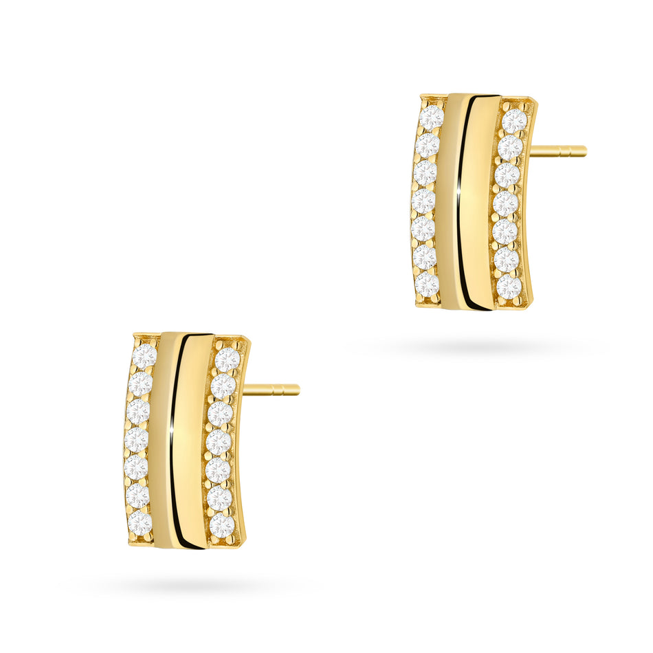 Gold Stud Earrings with Zirconia
