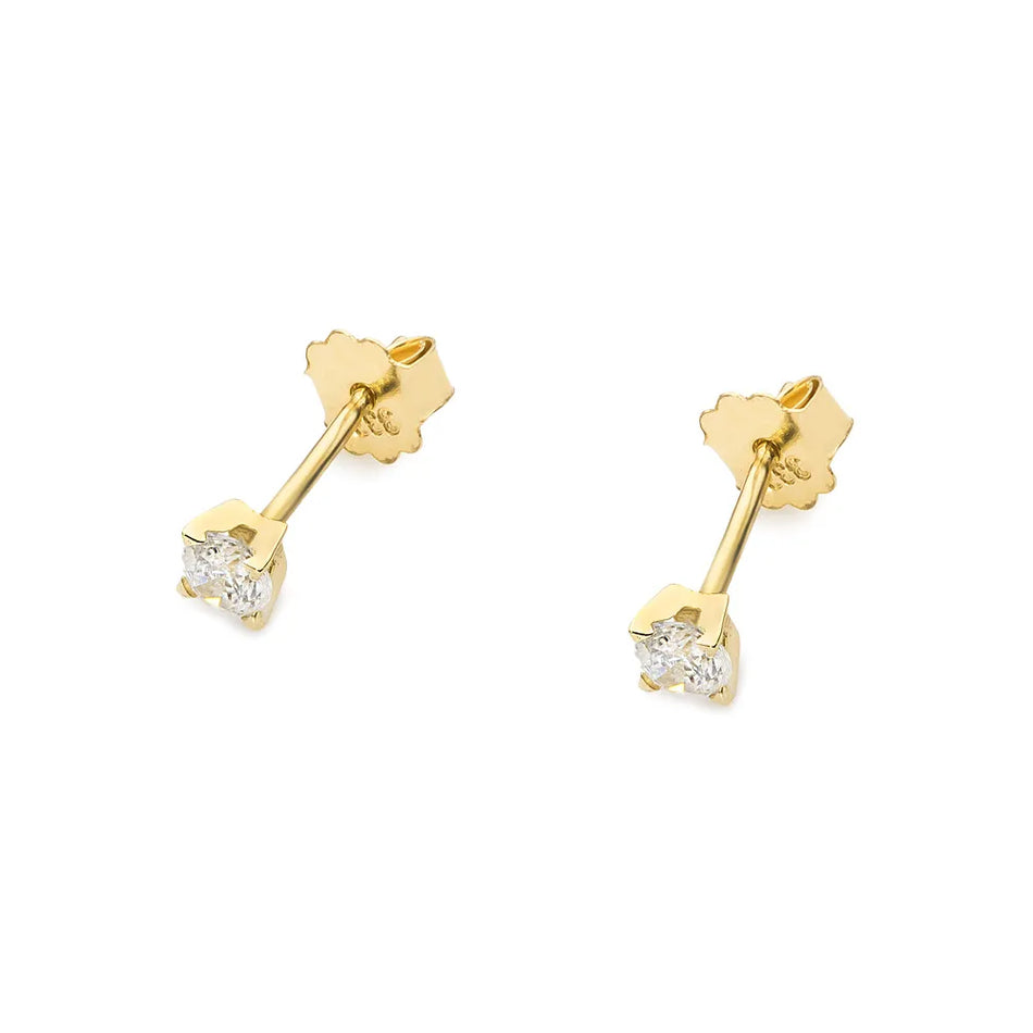 Gold Stud Earrings with Zirconia
