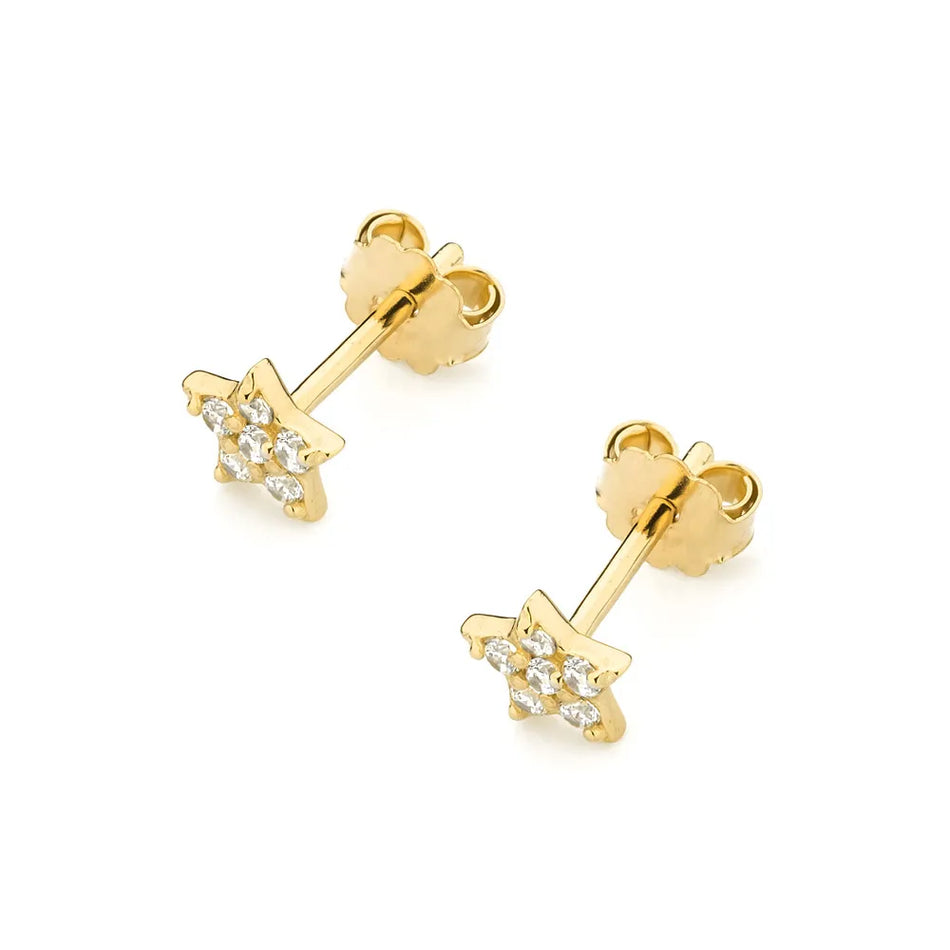 Gold Stud Earrings with Zirconia Star