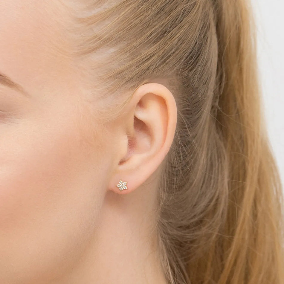 Gold Stud Earrings with Zirconia Star