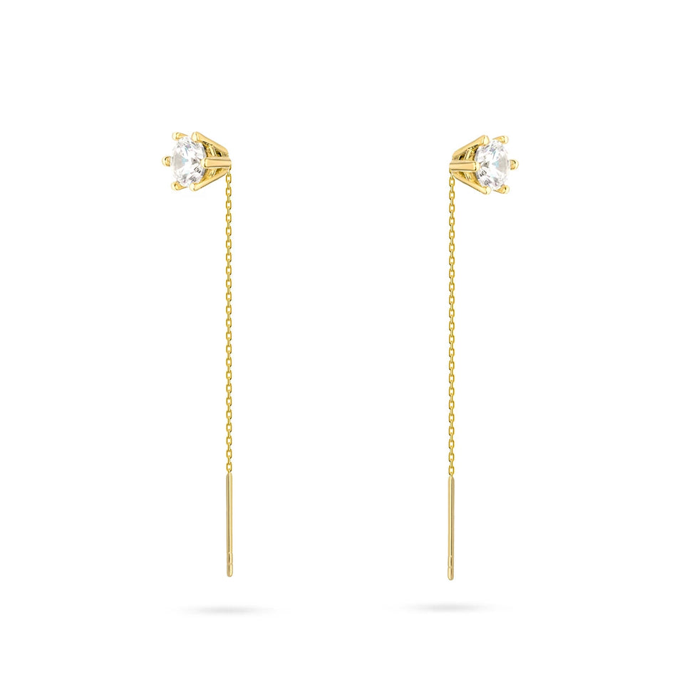 Gold Pull-Through Earrings with Zirconia