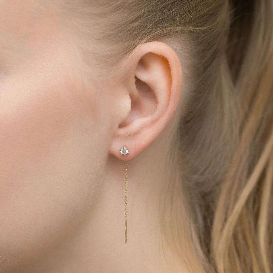 Gold Pull-Through Earrings with Zirconia