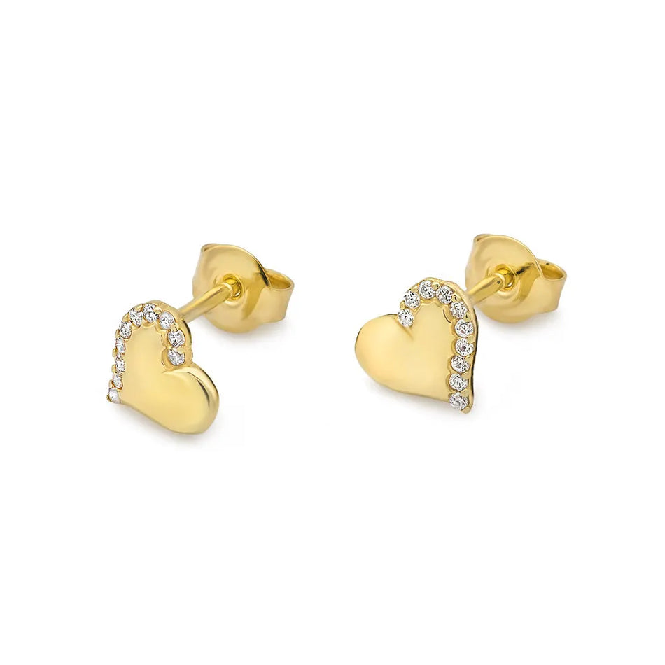 Gold Stud Earrings with Zirconia