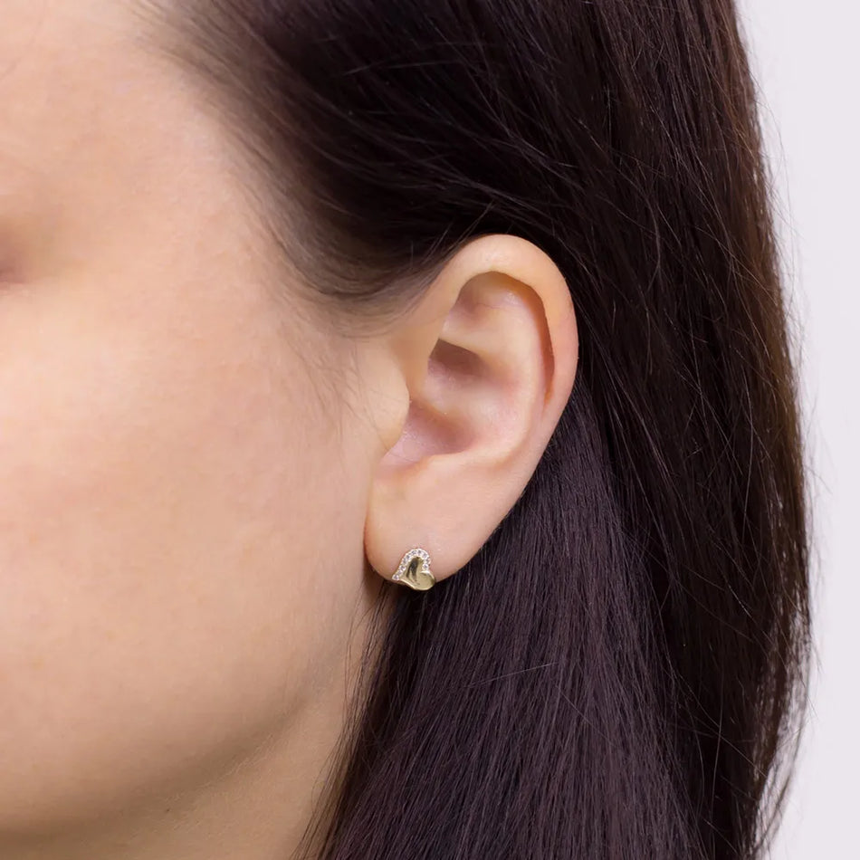 Gold Stud Earrings with Zirconia