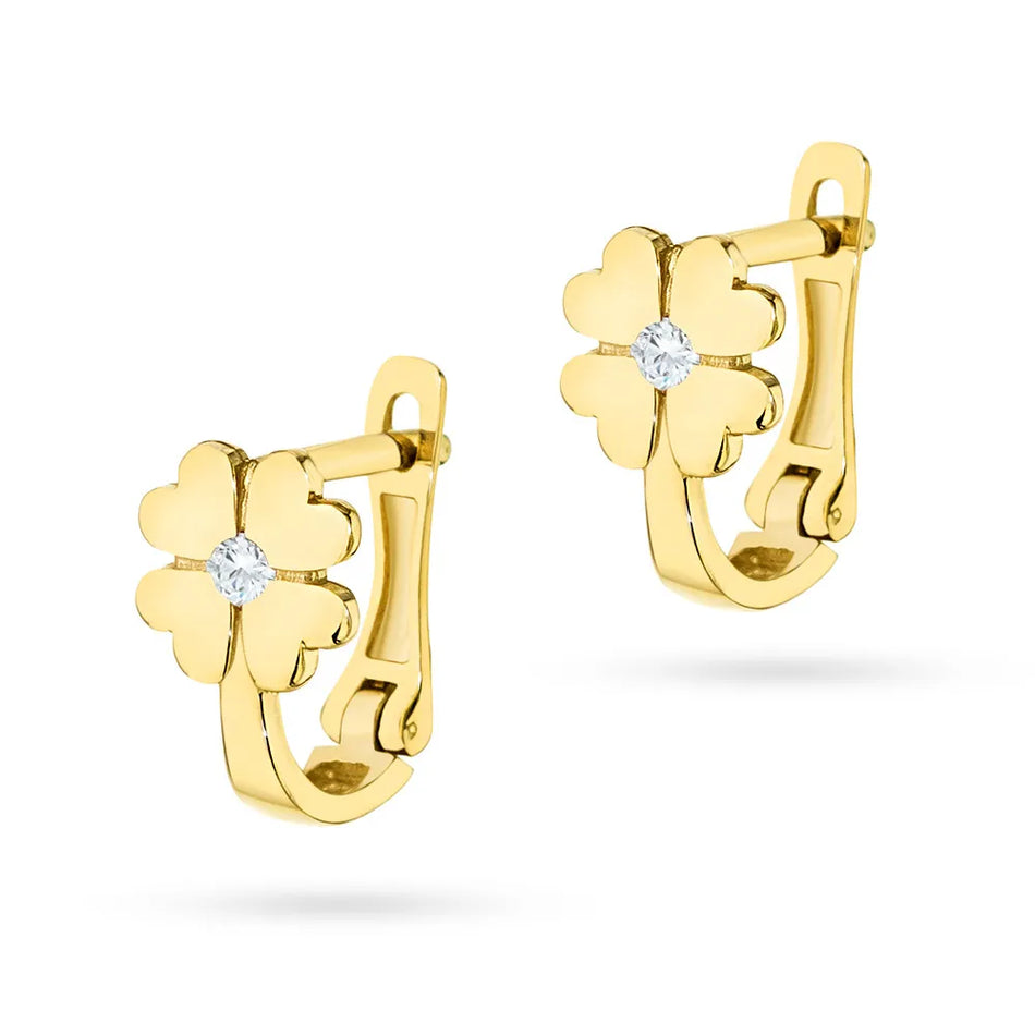 Children's Gold English Clasp Earrings with Zirconia