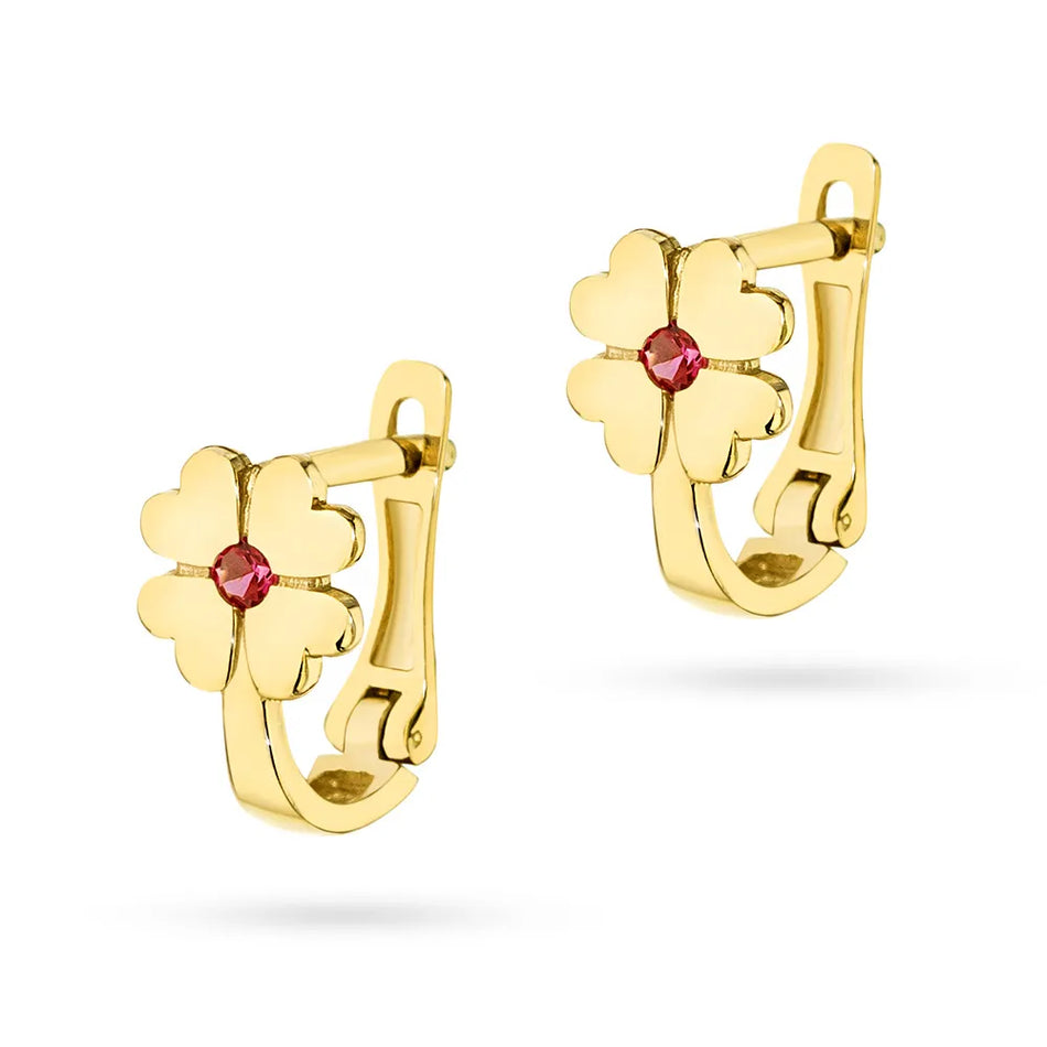 Children's Gold English Clasp Earrings with Zirconia