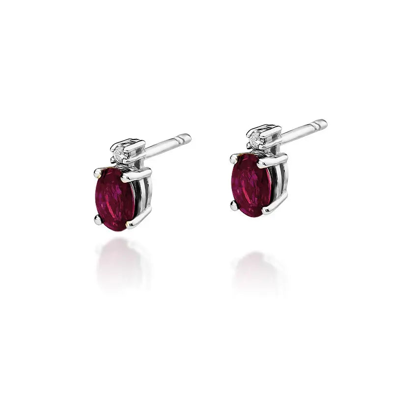 Gold Earrings with 0.60ct Ruby and 0.029ct Diamonds