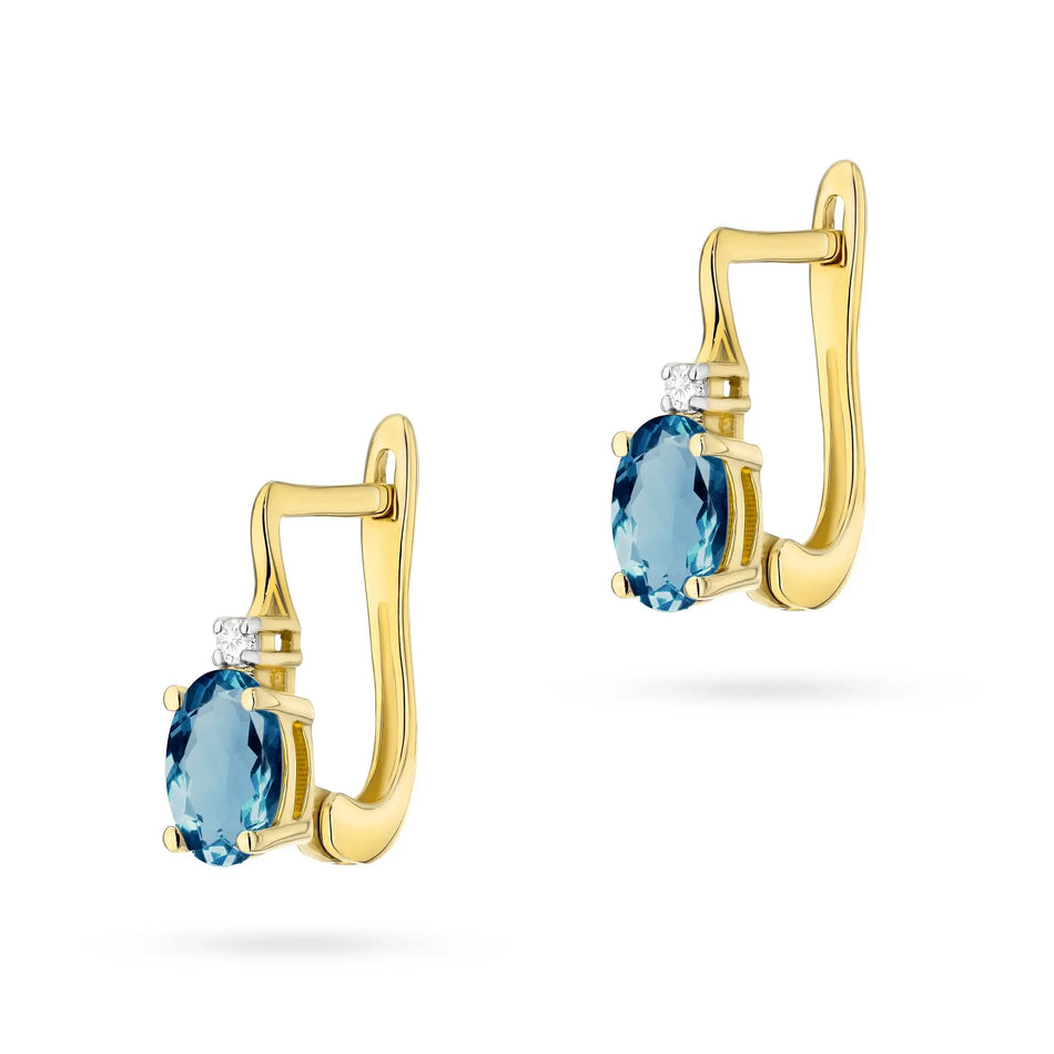 Gold Earrings with 0.50ct Topaz London Blue and Diamonds