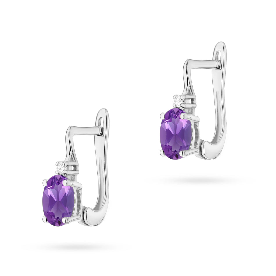 Goldohrringe mit 0,40 ct Amethyst und Diamanten