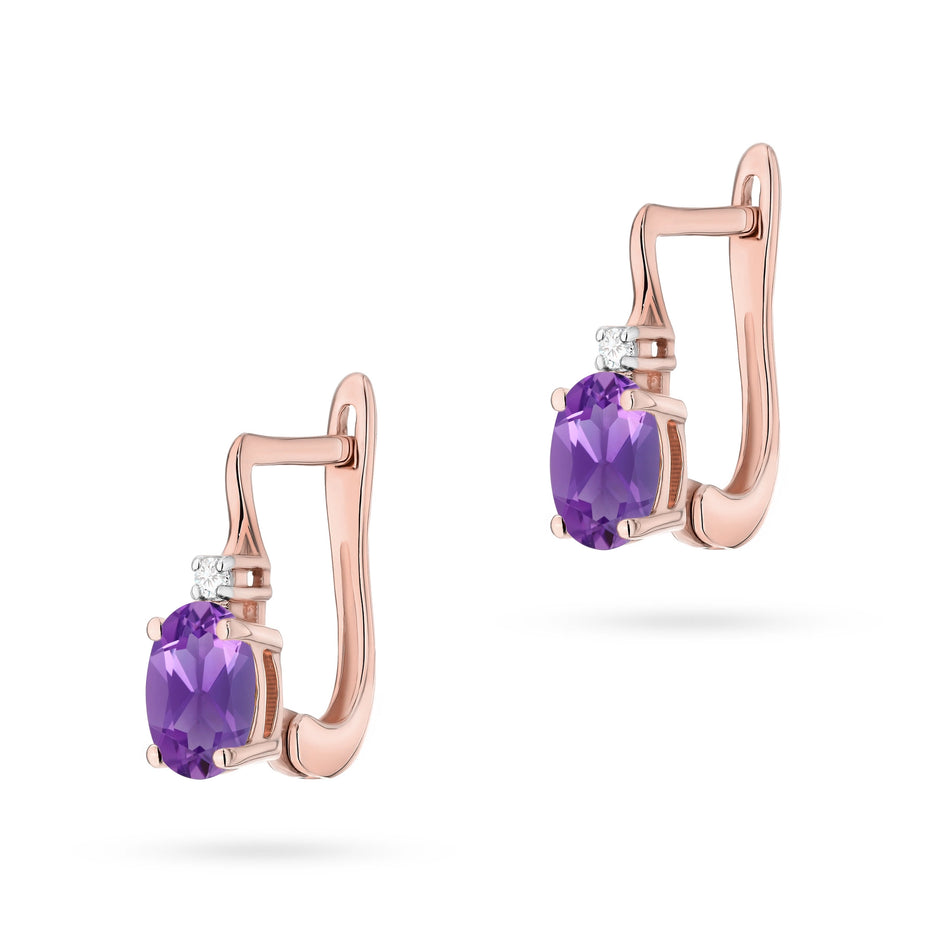 Goldohrringe mit 0,40 ct Amethyst und Diamanten