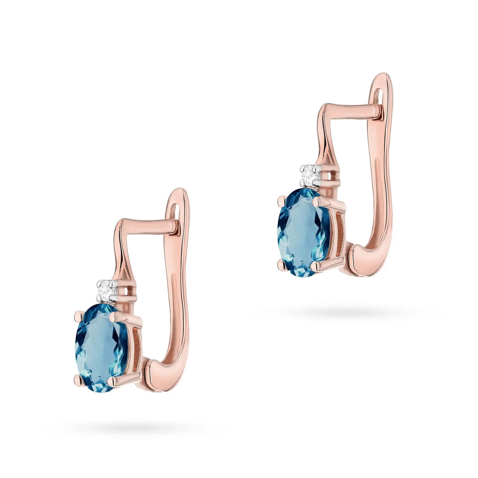 Gold Earrings with 0.50ct Topaz London Blue and Diamonds
