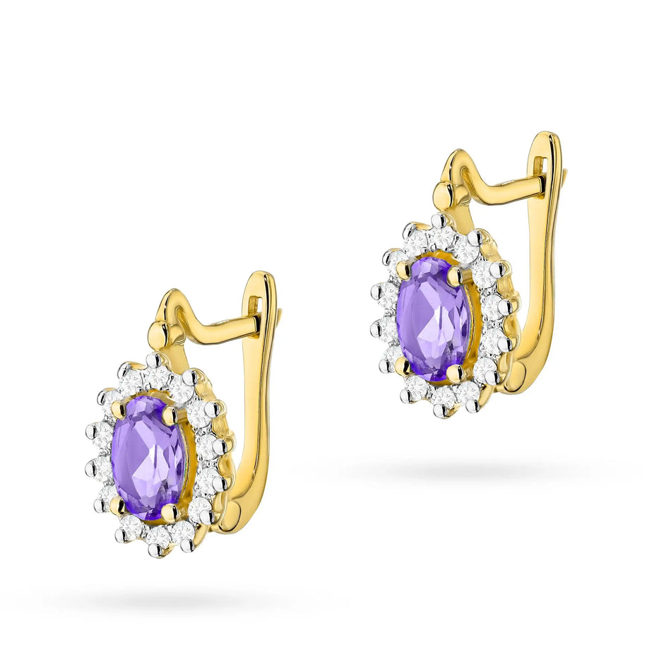 Goldohrringe mit Diamanten und Amethysten Marquise mit Englischverschluss