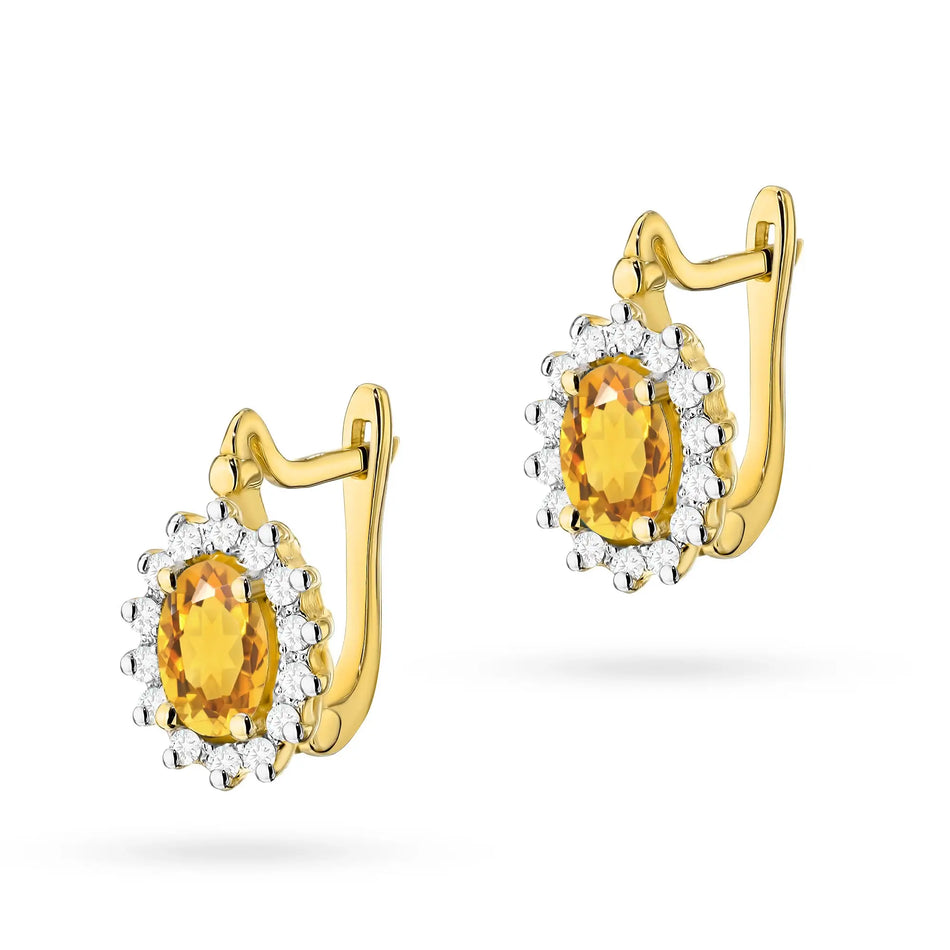 Goldohrringe mit Diamanten und Citrinen Marquise mit Englischverschluss