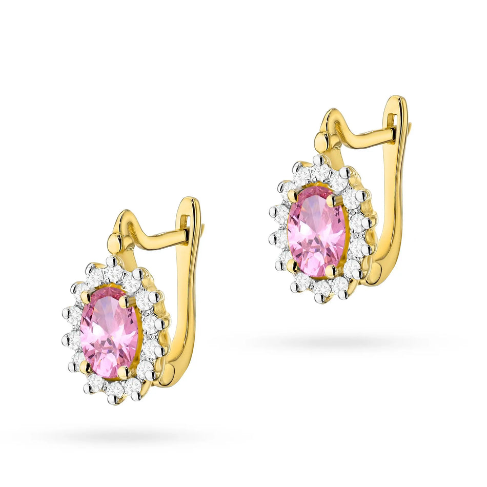 Goldohrringe mit Diamanten und rosa Topasen Marquise mit Englischverschluss