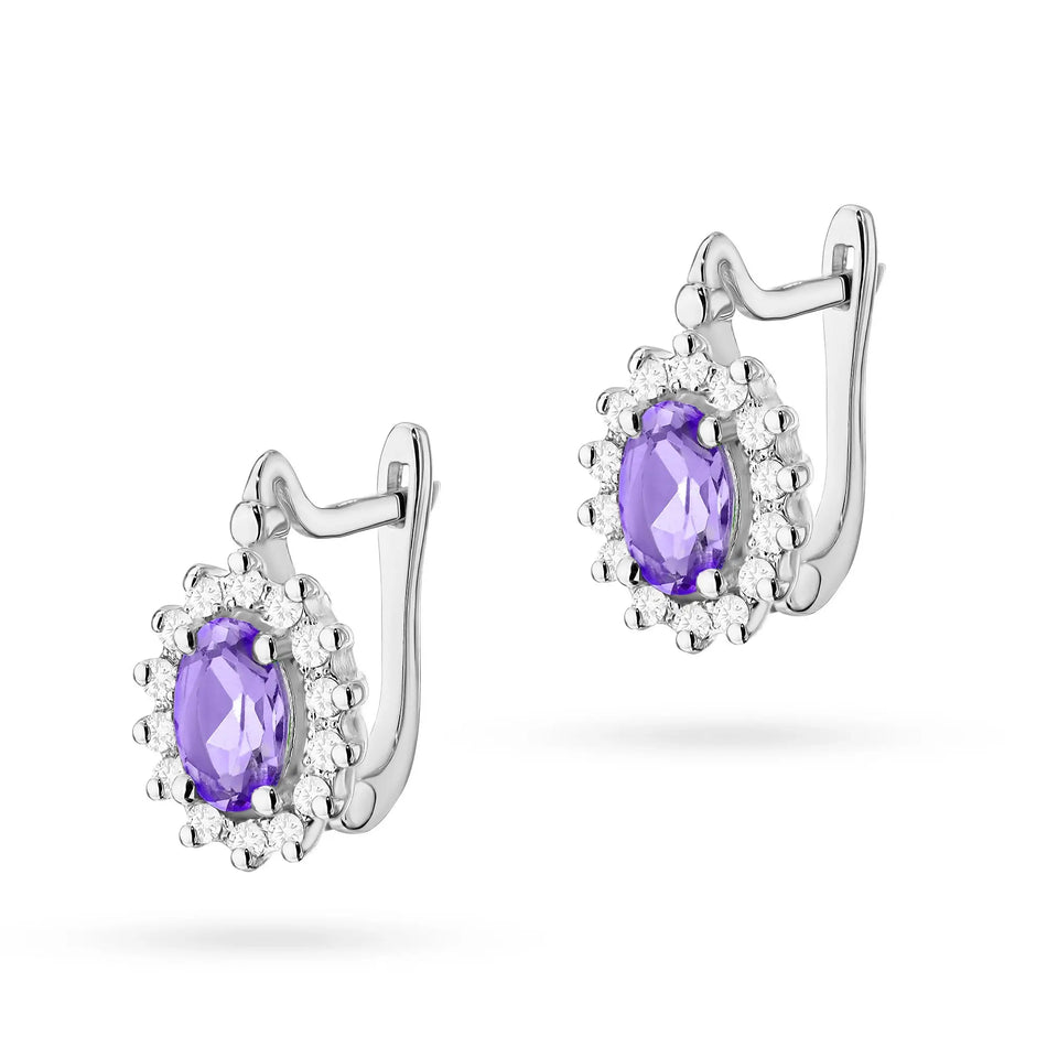 Goldohrringe mit Diamanten und Amethysten Marquise mit Englischverschluss
