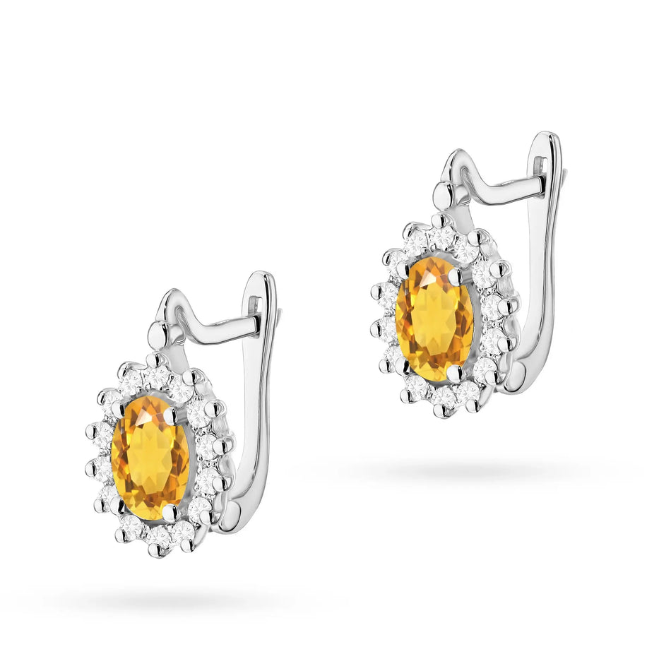 Goldohrringe mit Diamanten und Citrinen Marquise mit Englischverschluss