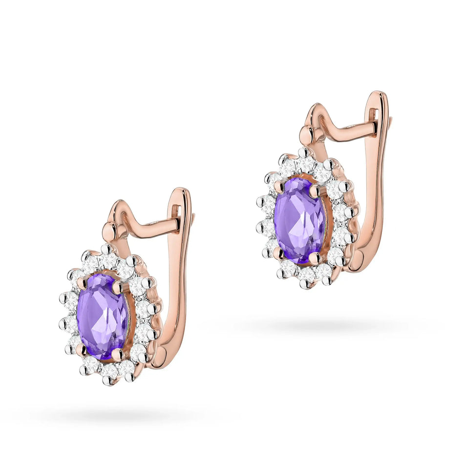 Goldohrringe mit Diamanten und Amethysten Marquise mit Englischverschluss