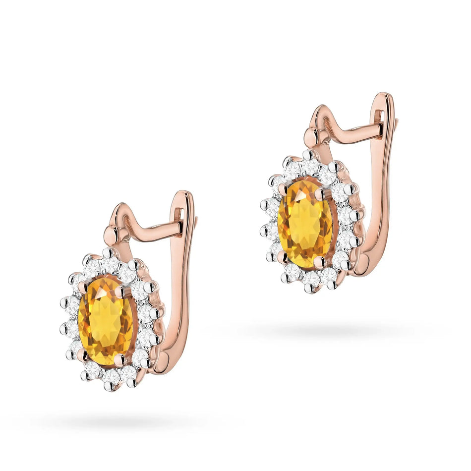 Goldohrringe mit Diamanten und Citrinen Marquise mit Englischverschluss