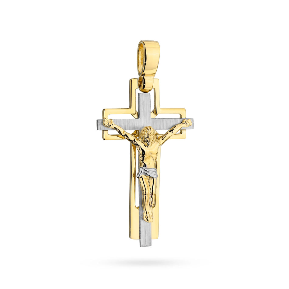 Zweifarbiger Goldkreuz Anhänger mit Jesus Christus