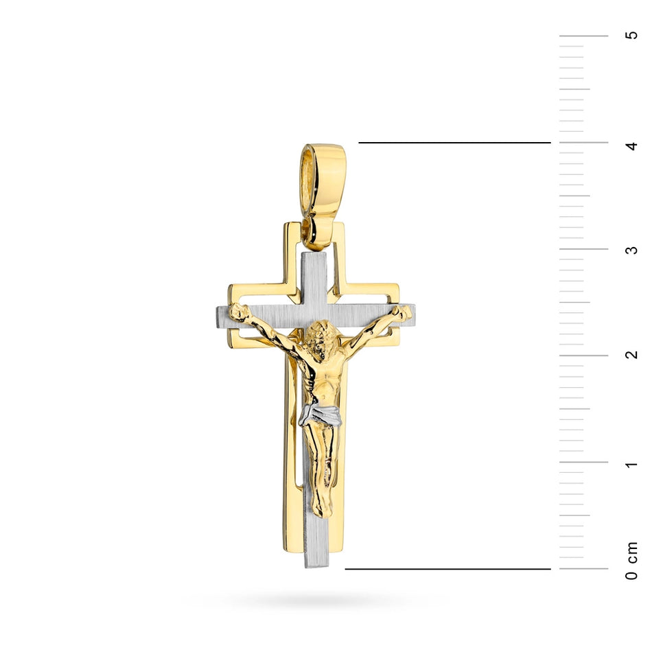 Zweifarbiger Goldkreuz Anhänger mit Jesus Christus