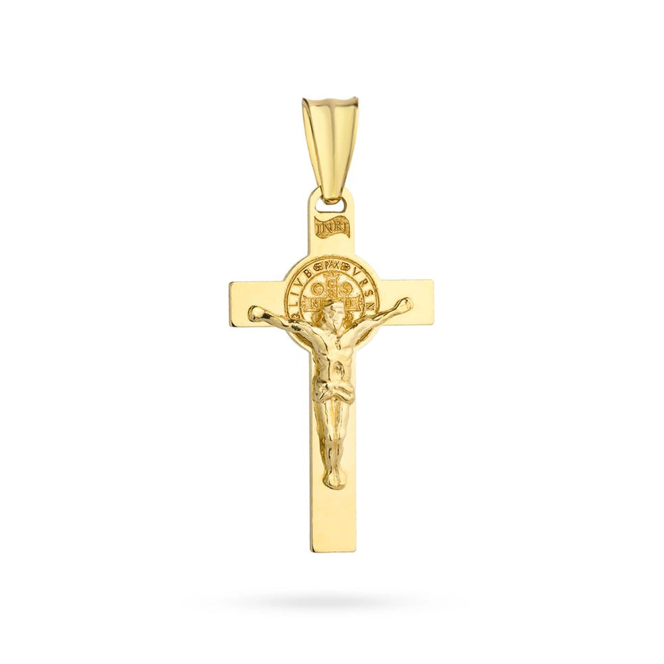 Goldener Benediktiner Kreuz Anhänger mit Jesus Christus