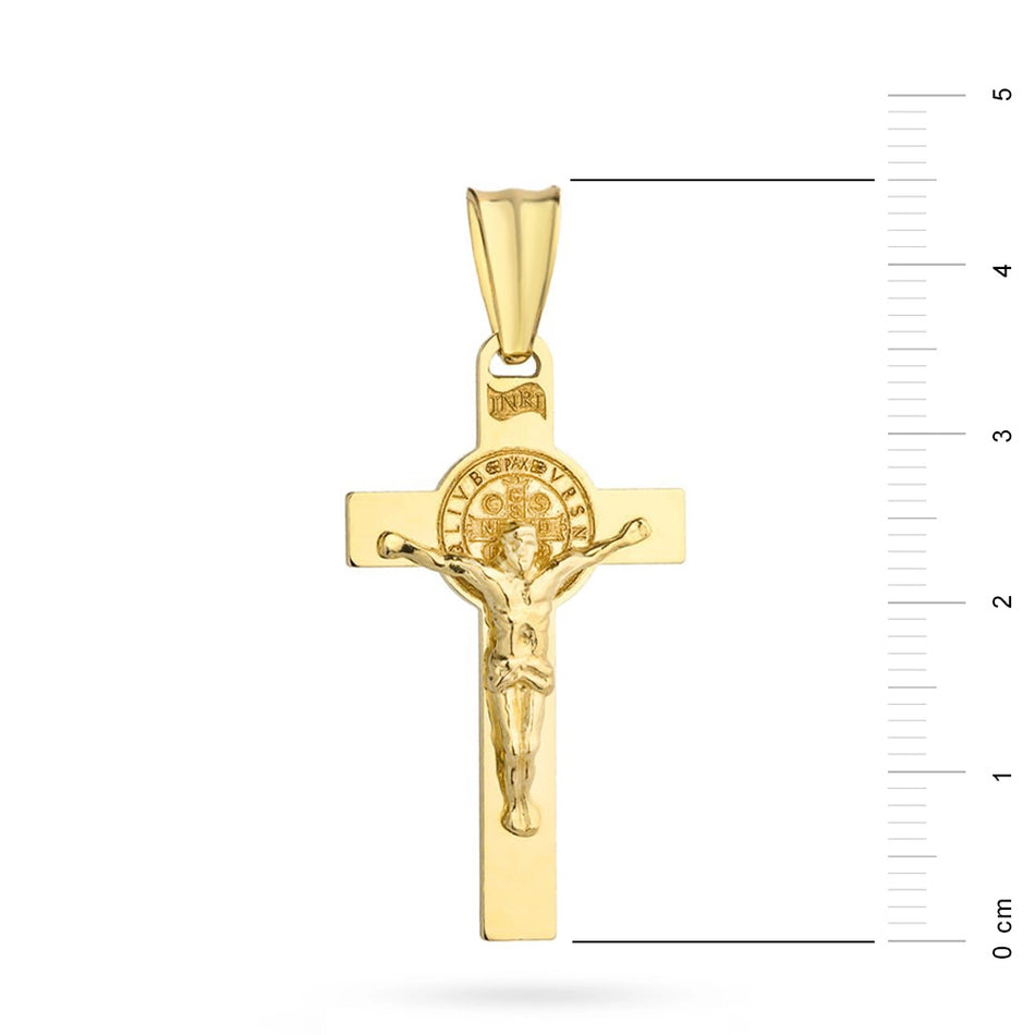 Goldener Benediktiner Kreuz Anhänger mit Jesus Christus