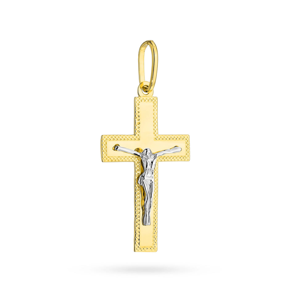 Zweifarbiger Goldkreuz Anhänger mit Jesus Christus