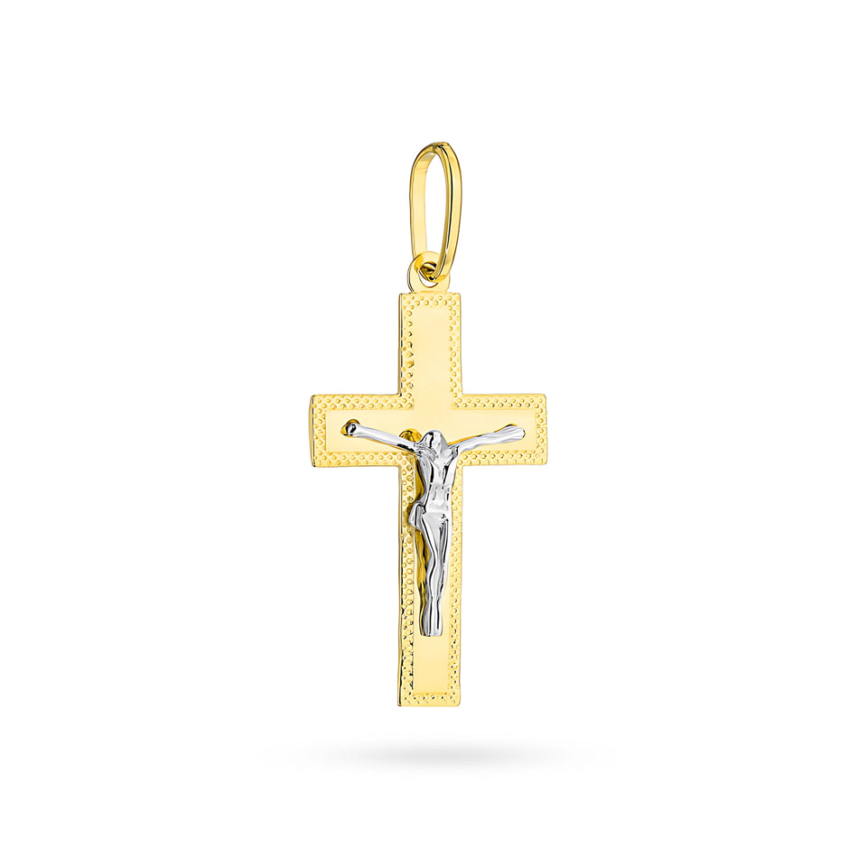 Zweifarbiger Goldkreuz Anhänger mit Jesus Christus