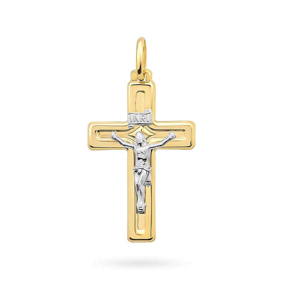 Zweifarbiger Goldkreuz Anhänger mit Jesus Christus