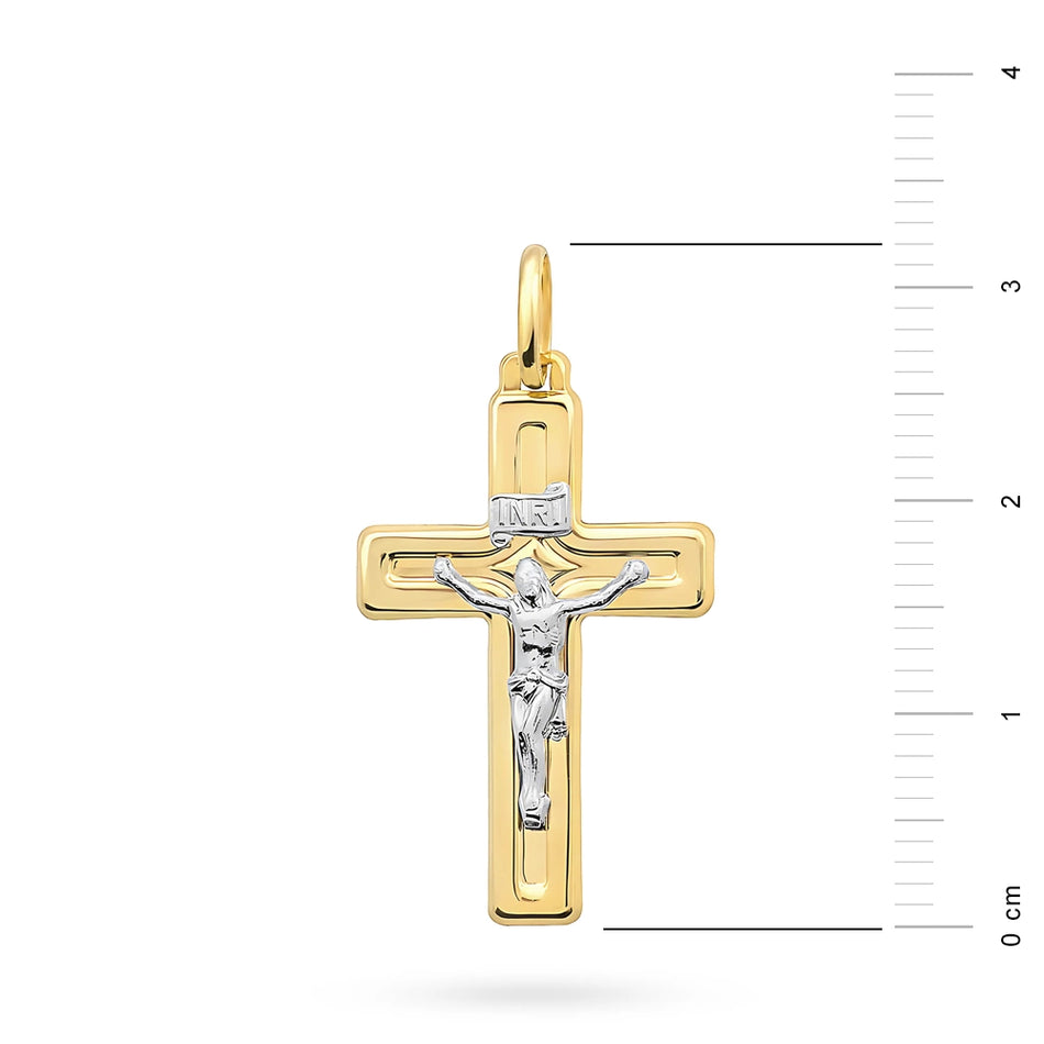 Zweifarbiger Goldkreuz Anhänger mit Jesus Christus