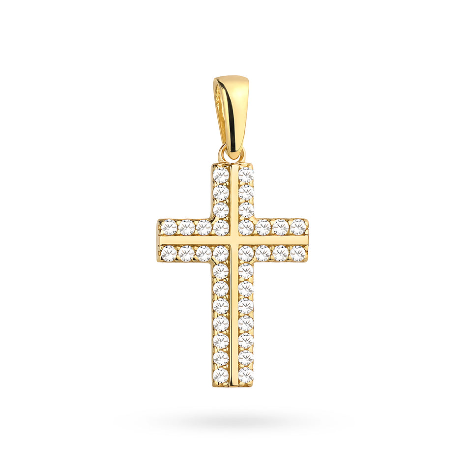 Gold Kreuz Anhänger mit Zirkonia Rahmen