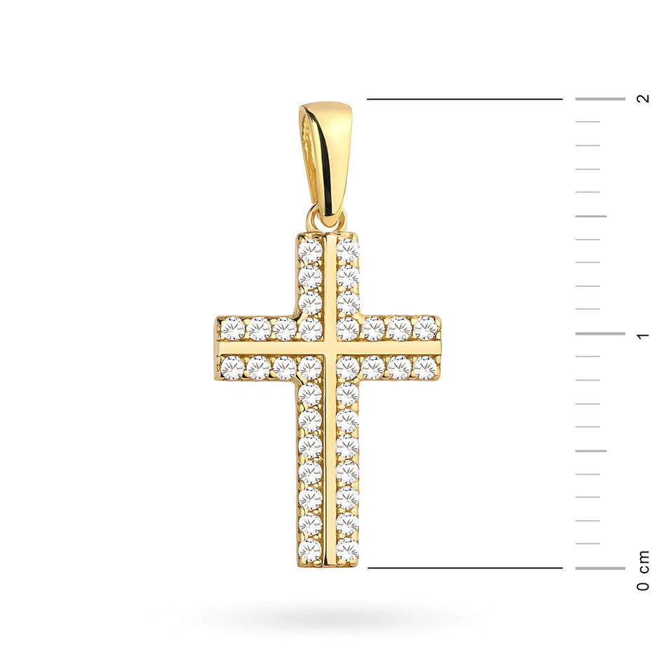 Gold Kreuz Anhänger mit Zirkonia Rahmen