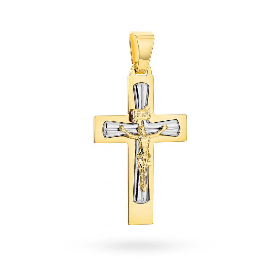 Zweifarbiger Goldkreuz Anhänger mit Jesus Christus