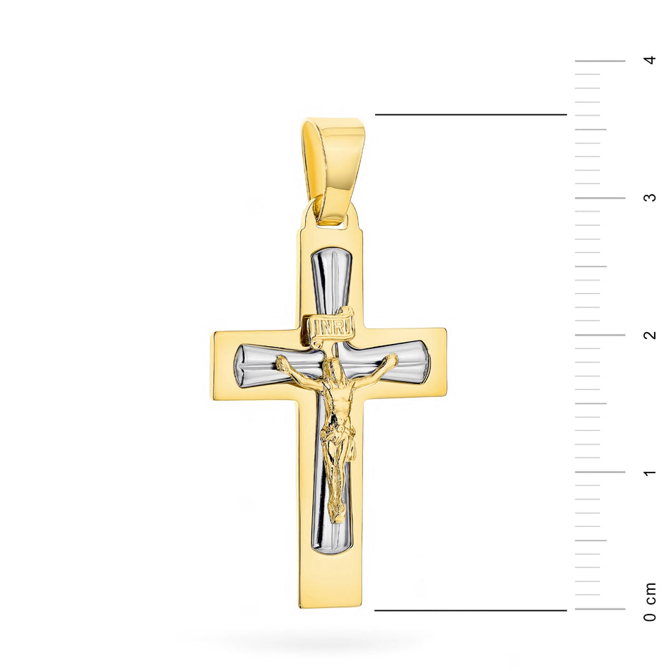 Zweifarbiger Goldkreuz Anhänger mit Jesus Christus
