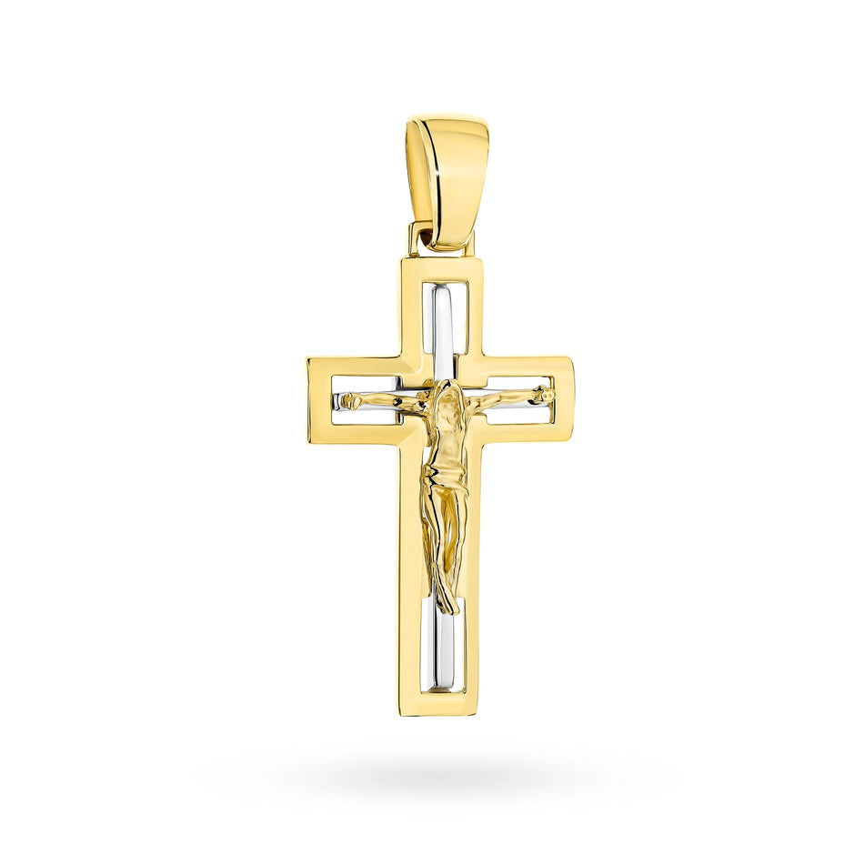 Zweifarbiger Goldkreuz Anhänger mit Jesus Christus